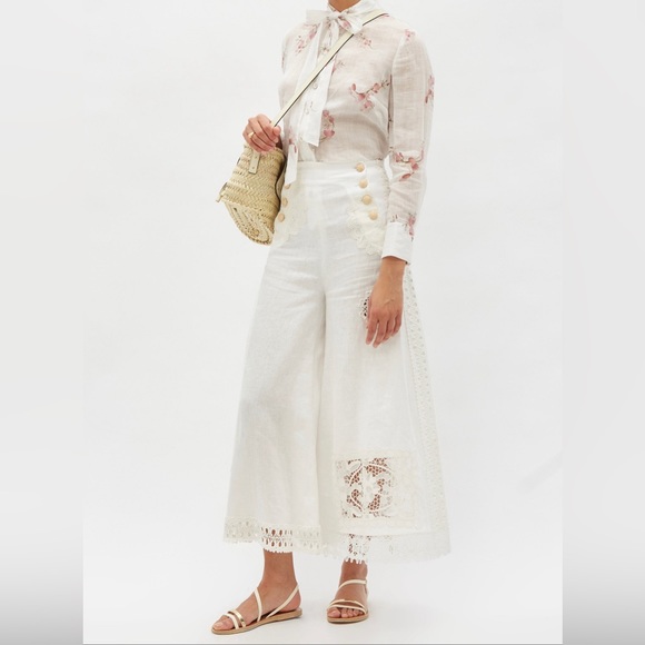 ZIMMERMANN Rhythmic Lace-Appliqué Culottes Linen-Voile Zimmermann Size 2 - Picture 12 of 15